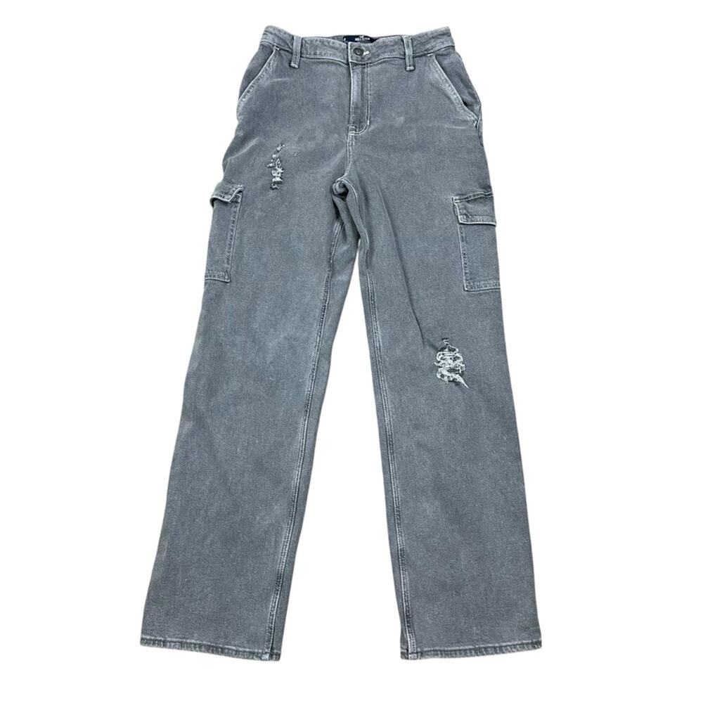 Hollister Distressed High Rise Cargo Jeans Size 6R Gray